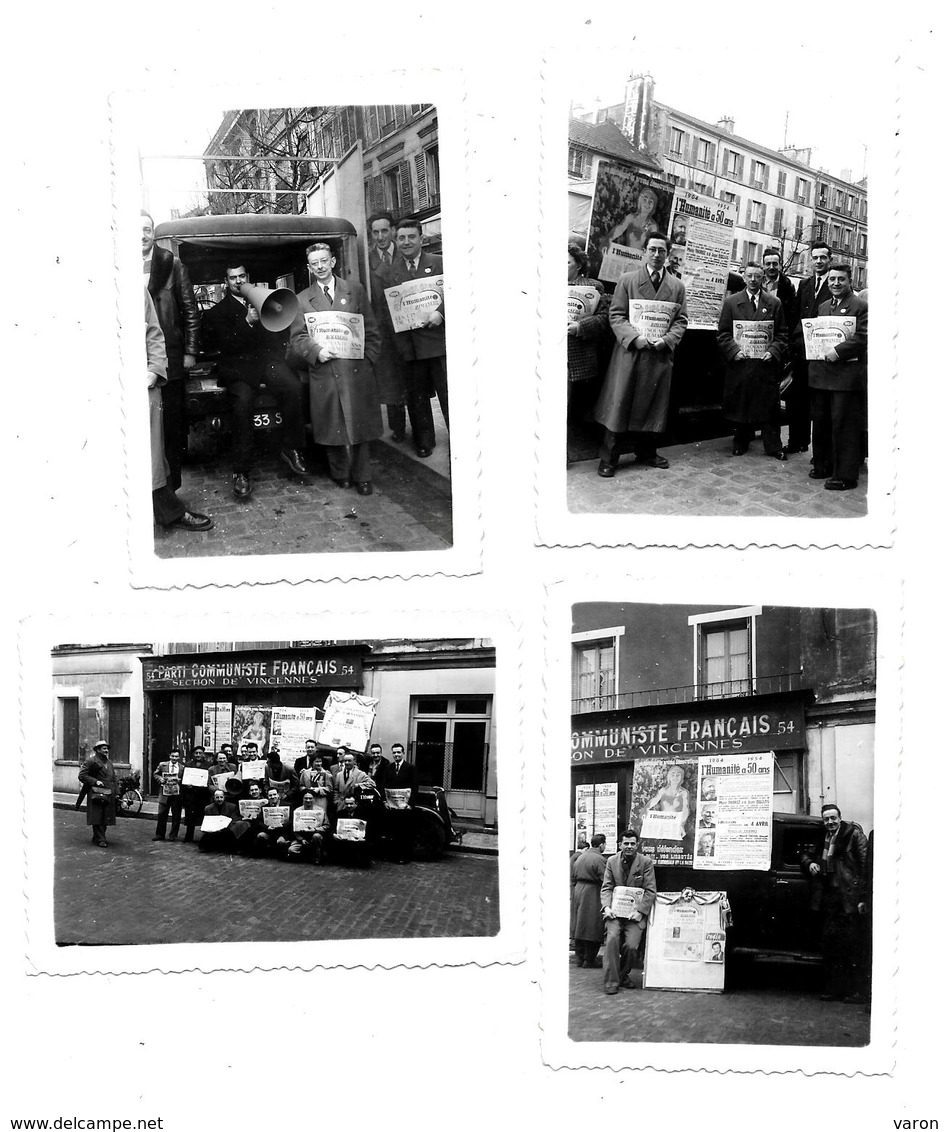 4 Photos 1954 - VINCENNES Rue Ray.du Temple - Cellule Du PCF - VENDEURS  JOURNAL L'HUMANITE -Vente De Masse Pour Les 50 - Lieux