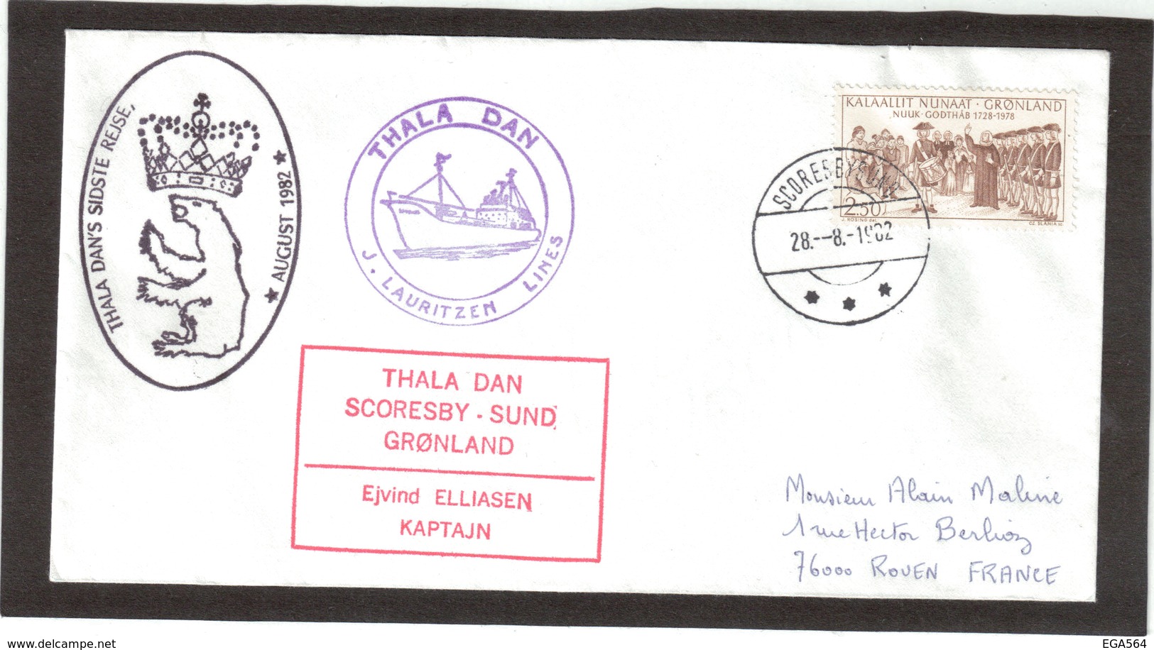 E46 - Groenland PO98 SCORESBYSUND Du 28.8.1982. SUPERBE CACHET ILLUSTRE DU THALA DAN. - Autres & Non Classés