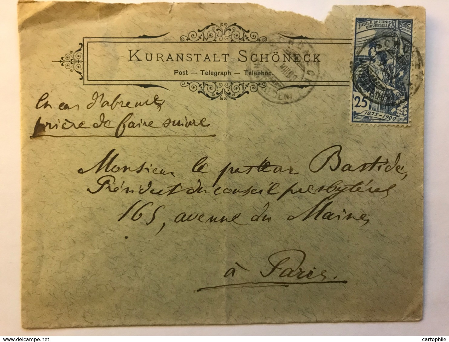 Enveloppe De 1900 à En-tête De Kuranstalt Schoneck - Post Telegraph - Timbre Jubilé Union Postale Universelle - Suisse