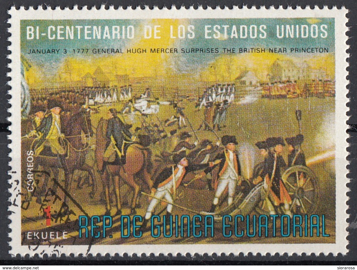 Guinea Equatoriale 1976 Sc. 7565 "The Battle Of Princeton" Quadro Dipinto J. Peale - CTO Equatorial - Indipendenza Stati Uniti