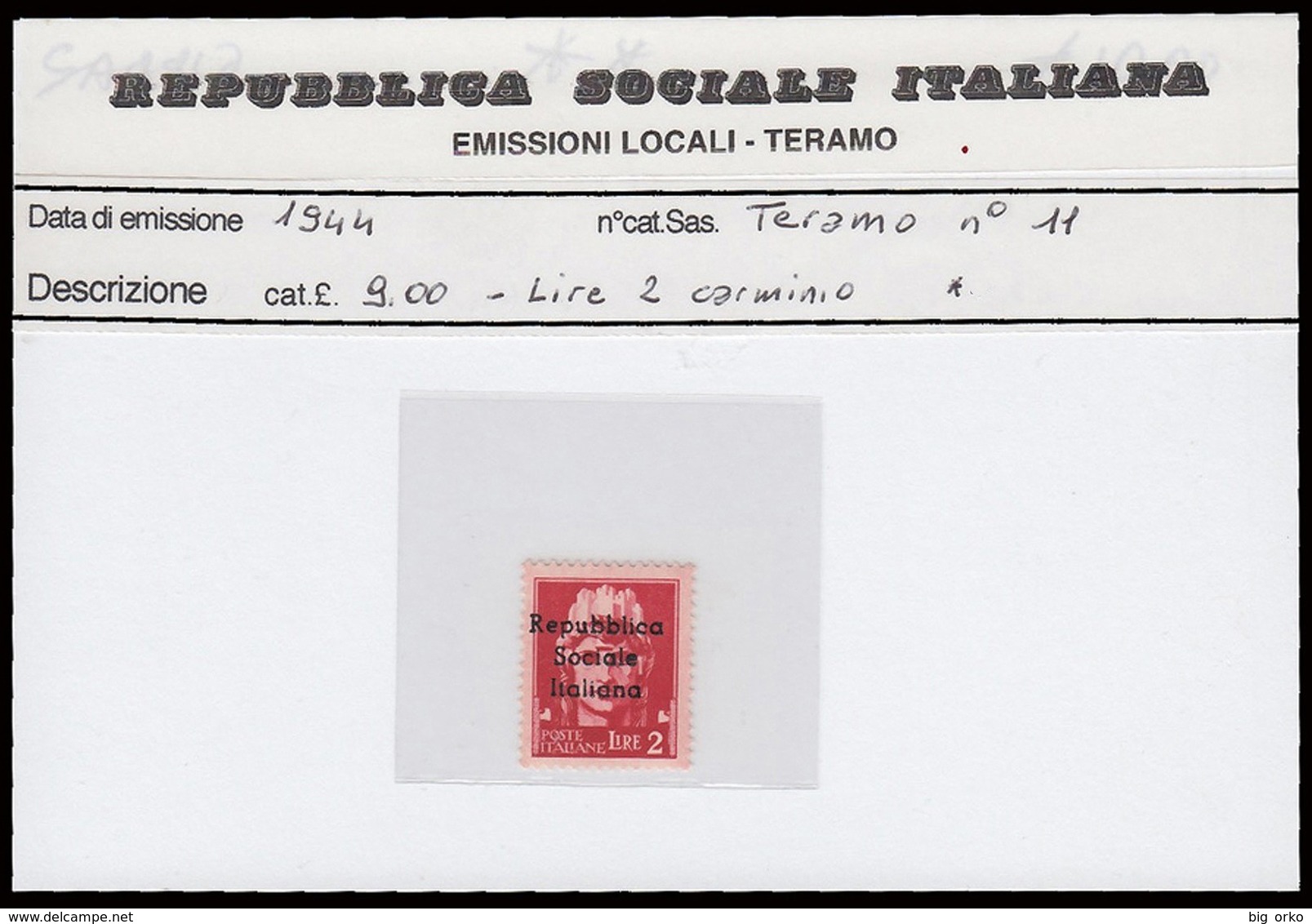 Italia: R.S.I. - TERAMO: Imperiale Del 1929 Soprastampato - Lire 2 Carminio - 1944 - Local And Autonomous Issues