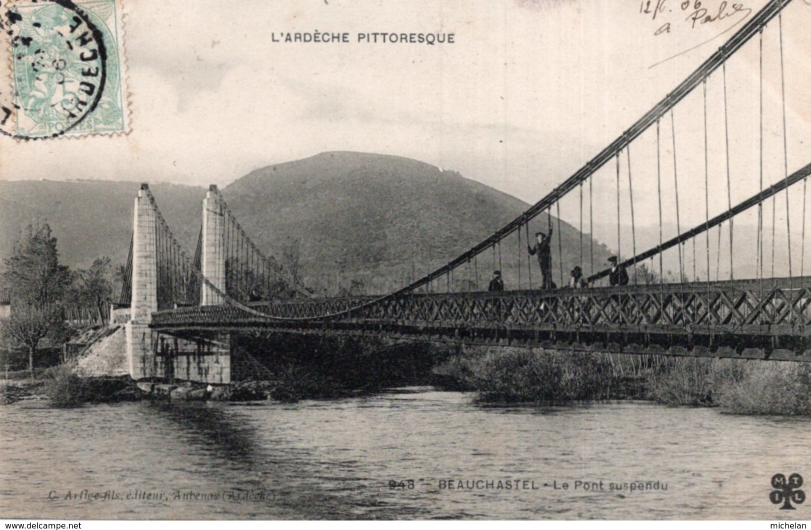 CPA   07  BEAUCHASTEL---LE PONT SUSPENDU---1906 - Andere & Zonder Classificatie