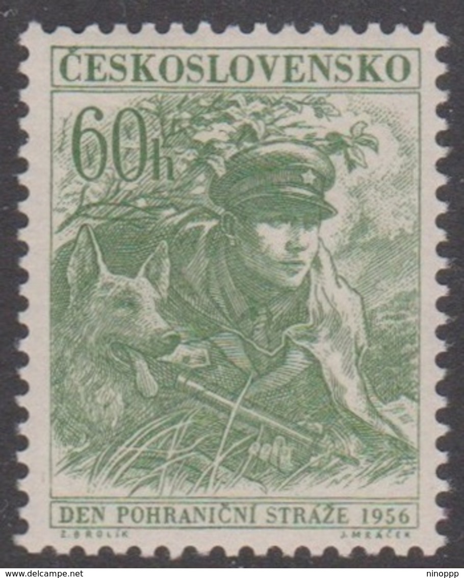 Czechoslovakia Scott 762 1956 Frontier Guard 60h Green Guard And Dog, Mint Never Hinged - Unused Stamps