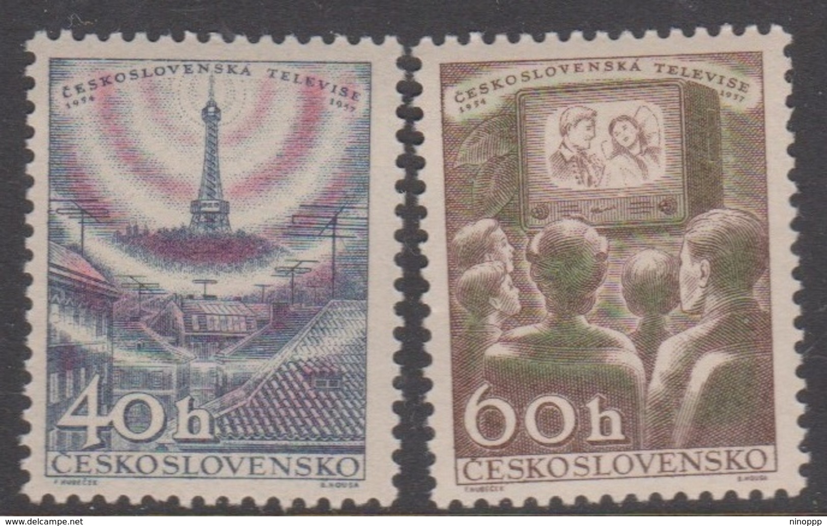 Czechoslovakia Scott 825-826 1957 Television, Mint Never Hinged - Unused Stamps