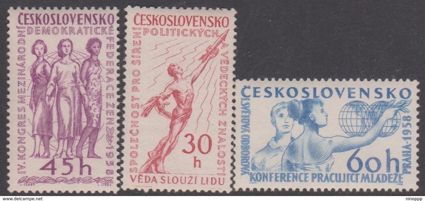 Czechoslovakia Scott 856-858 1958 Cultural And Political Events, Mint Never Hinged - Unused Stamps