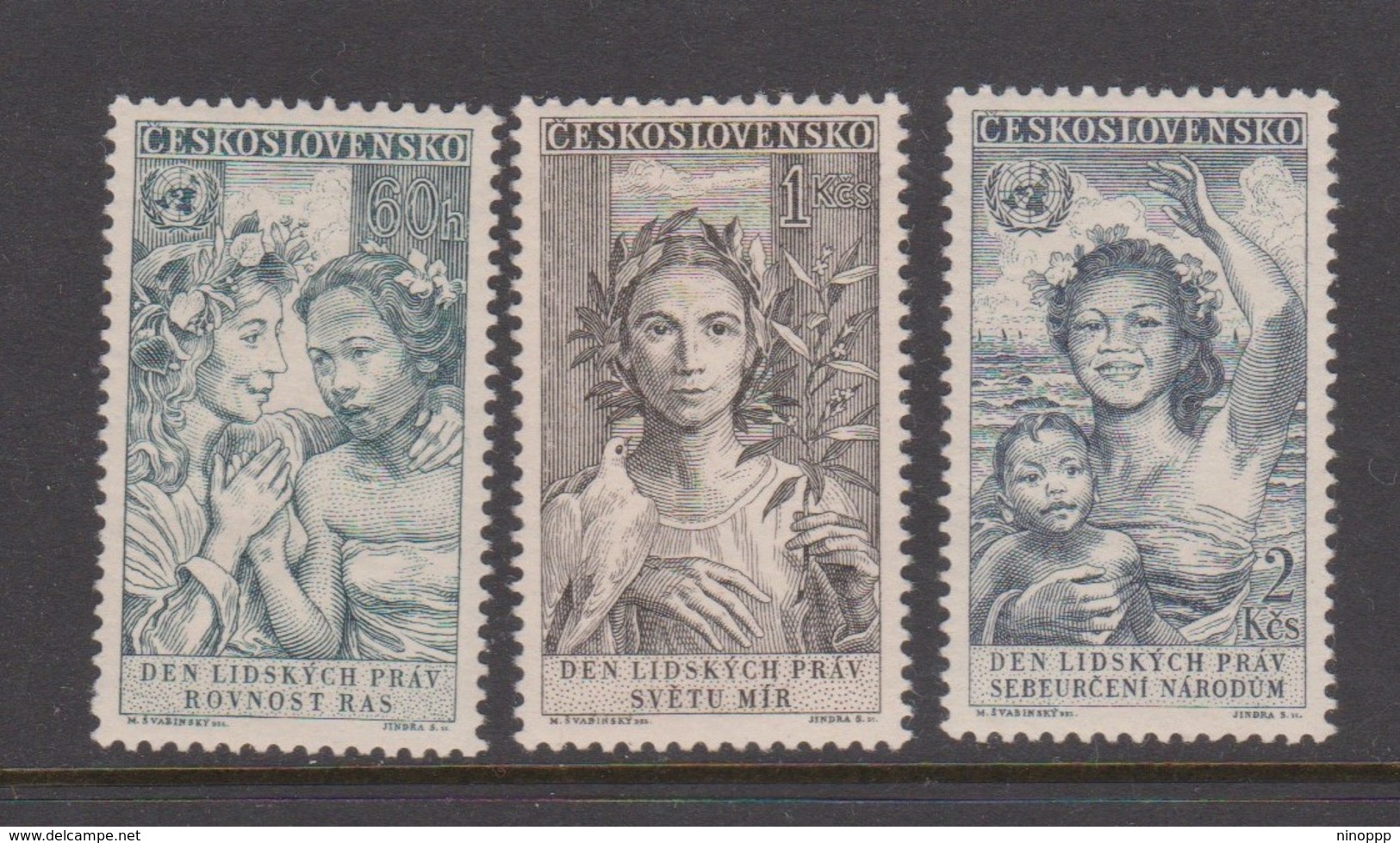 Czechoslovakia Scott 905-907 1959 10th Anniversary Human Rights, Mint Never Hinged - Unused Stamps