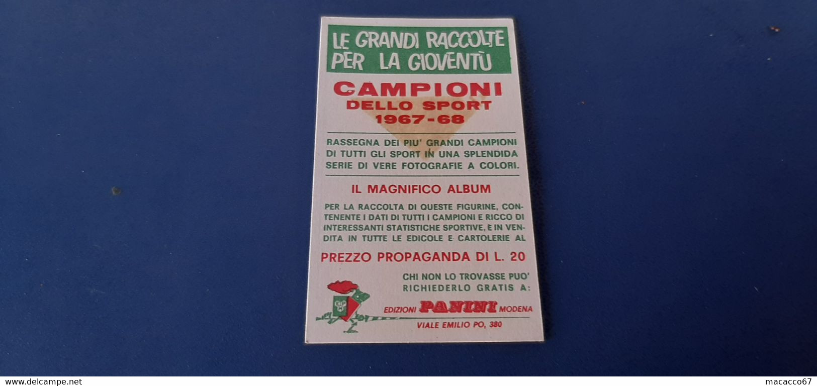 Figurina Panini Campioni Dello Sport 1967 - 217 Adriano Durante - Edizione Italiana