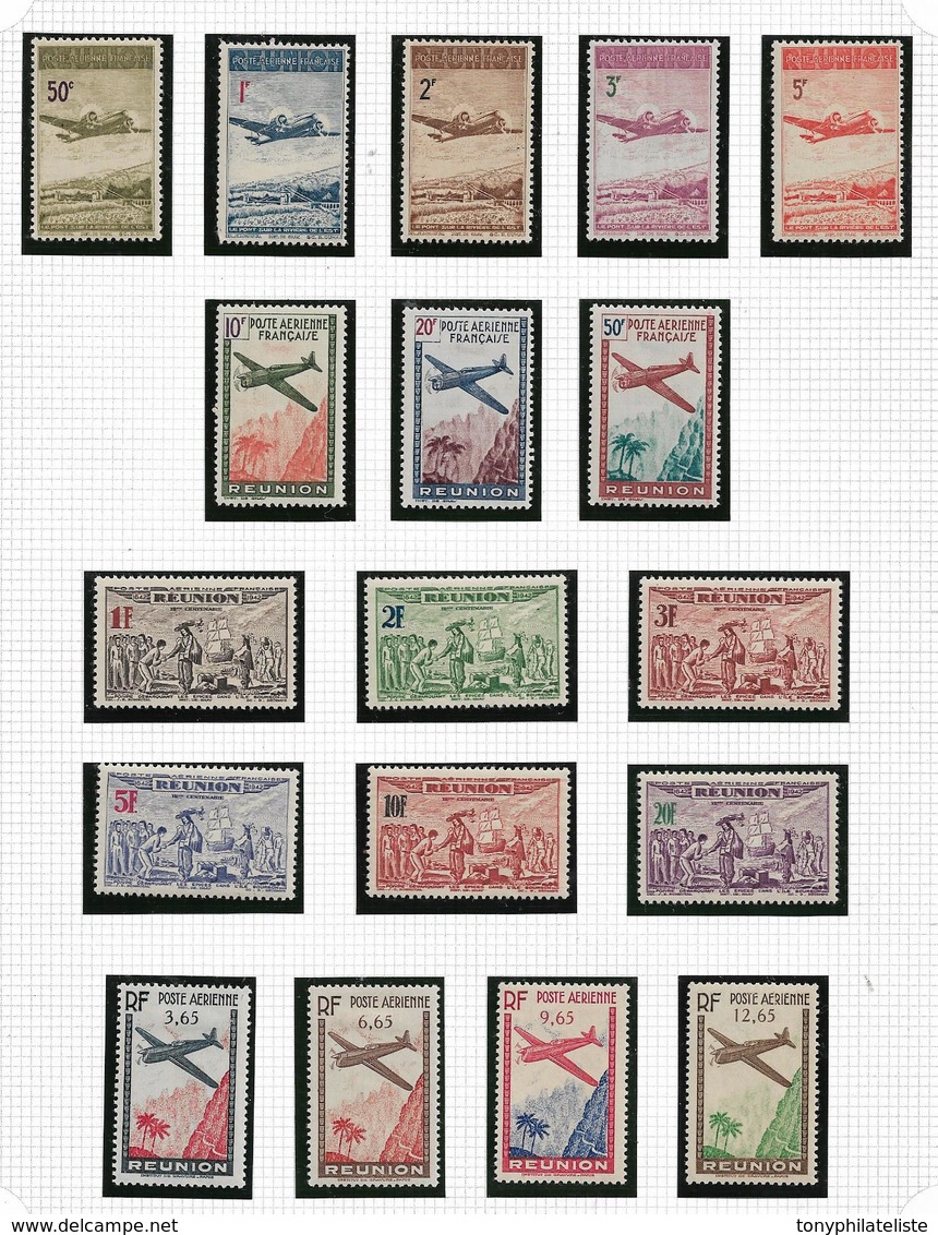 Colonie Timbres De Réunion  PA De 1938 A 1947  N°2 A 44 (sauf N°24 Et 25)majoritée Sans Charnière Cote 118€50 - Poste Aérienne