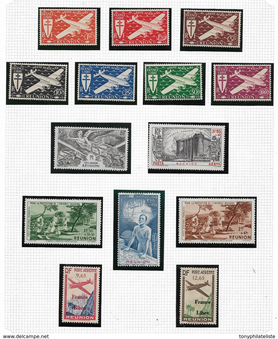 Colonie Timbres De Réunion  PA De 1938 A 1947  N°2 A 44 (sauf N°24 Et 25)majoritée Sans Charnière Cote 118€50 - Poste Aérienne