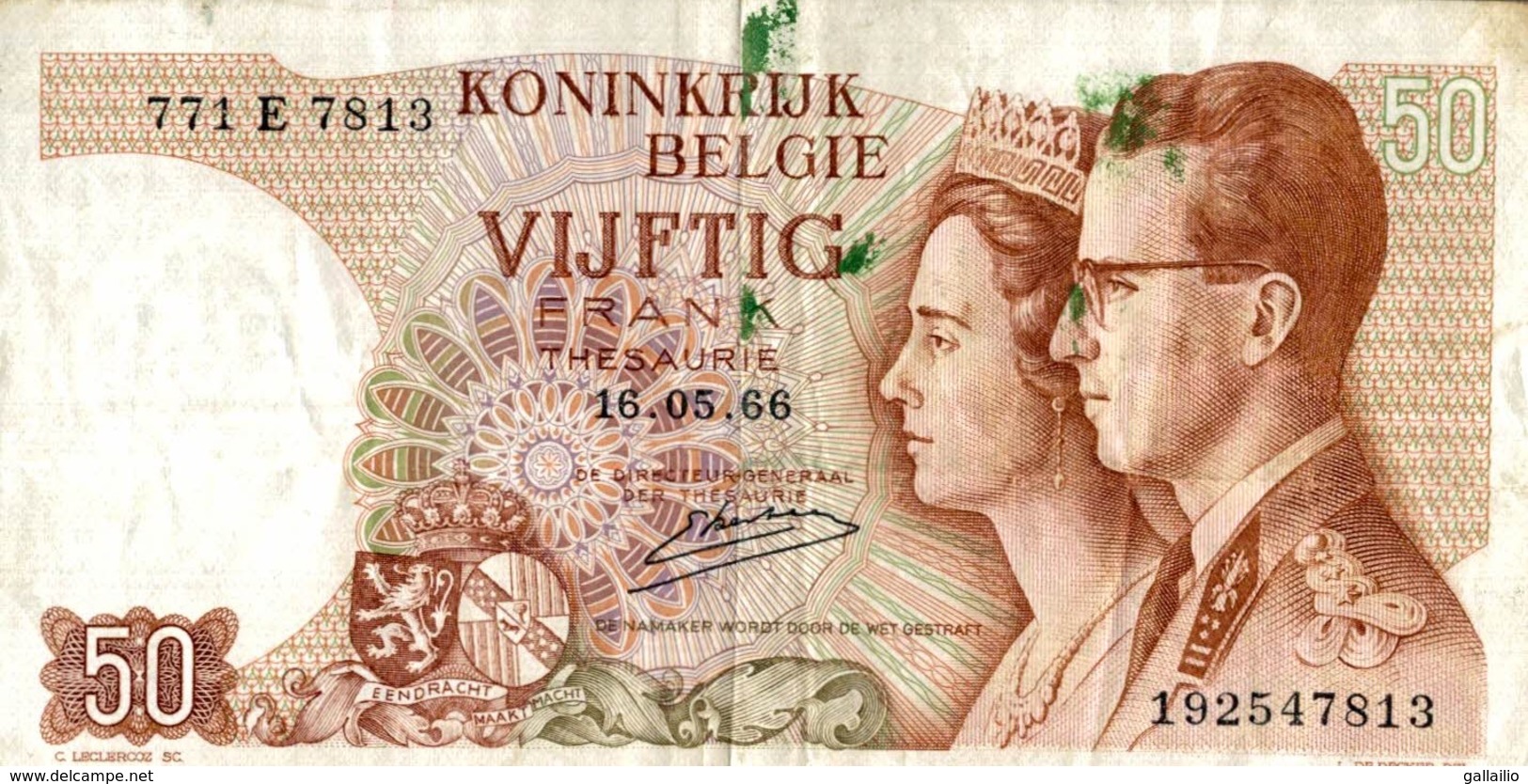 BILLET BELGIQUE 50 FRANCS DE 1966 - Andere & Zonder Classificatie