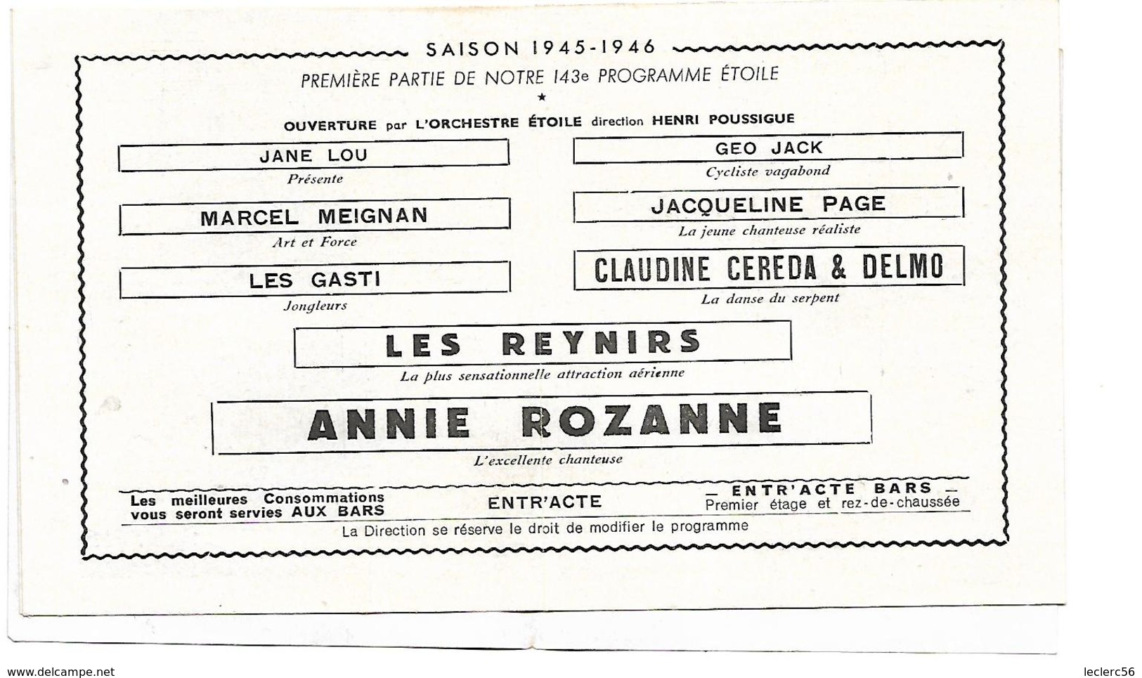 75 THEATRE DE L'ETOILE MUSIC HALL PROGRAMME 1945 YVES MONTAND PUBLICITES DIVERSES 7 SCANS - Programmes