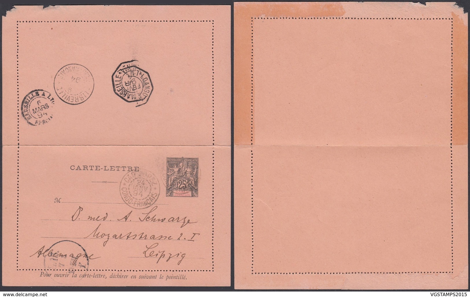 CONGO EP 25c DE CAP LOPEZ 24/01/1894 VERS ALLEMAGNE  (6G18547) DC-MV545 - Lettres & Documents