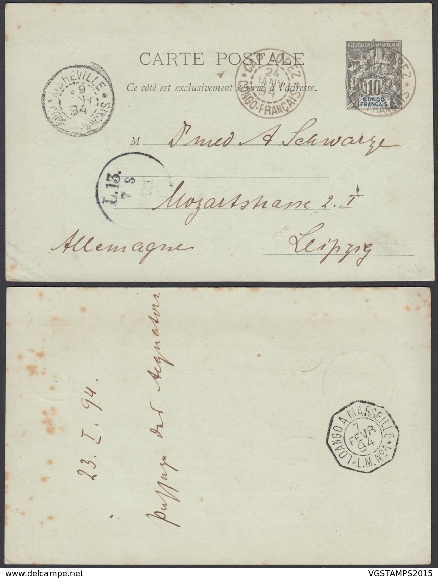 CONGO EP 10c DE CAP LOPEZ 24/01/1894 " LOANGO A MARSEILLE L.M.N°1"VERS ALLEMAGNE  (6G18547) DC-MV546 - Lettres & Documents