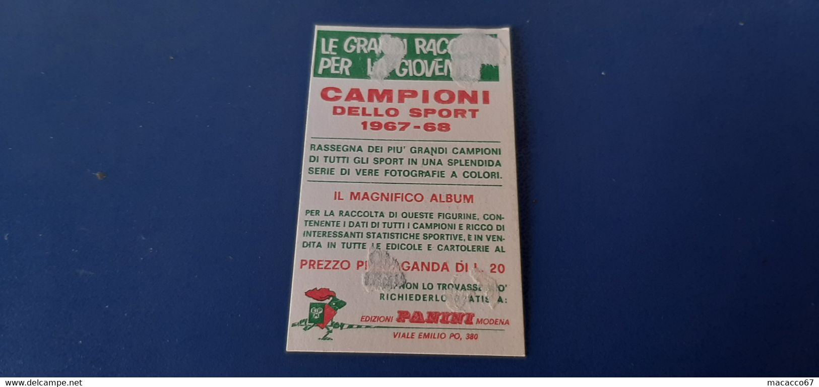 Figurina Panini Campioni Dello Sport 1967 - 237 Mario Minieri - Edizione Italiana