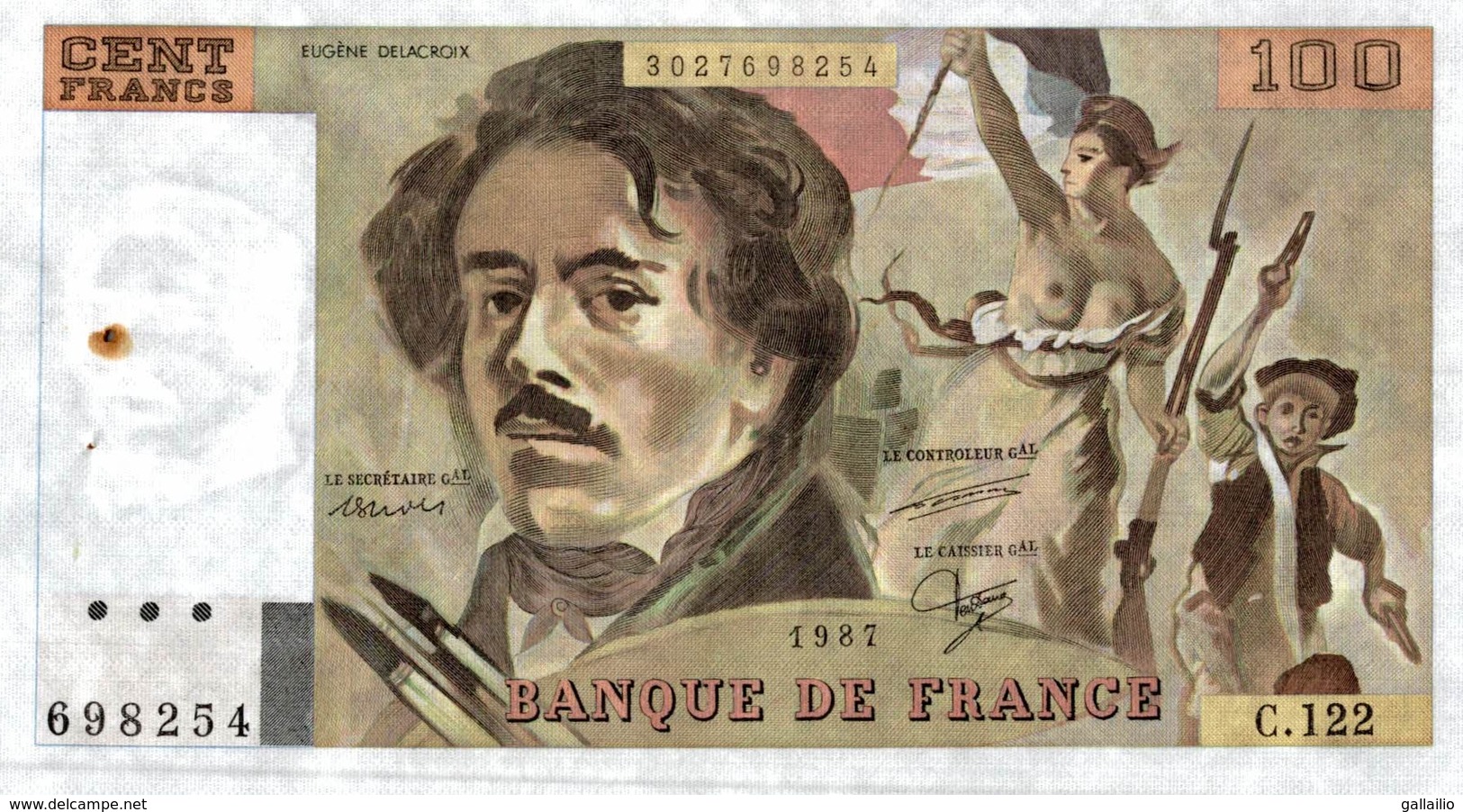 BILLET FRANCE 100 FRANCS DE 1987 - 100 F 1978-1995 ''Delacroix''