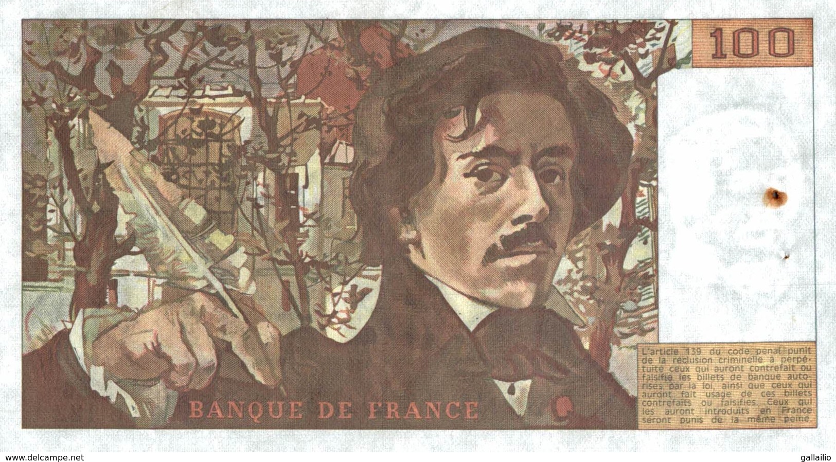 BILLET FRANCE 100 FRANCS DE 1987 - 100 F 1978-1995 ''Delacroix''