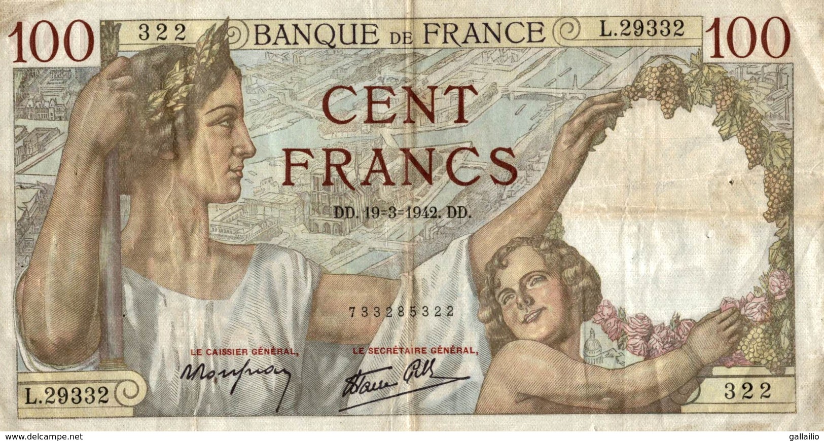 BILLET FRANCE 100 FRANCS DE 1942 - 100 F 1939-1942 ''Sully''