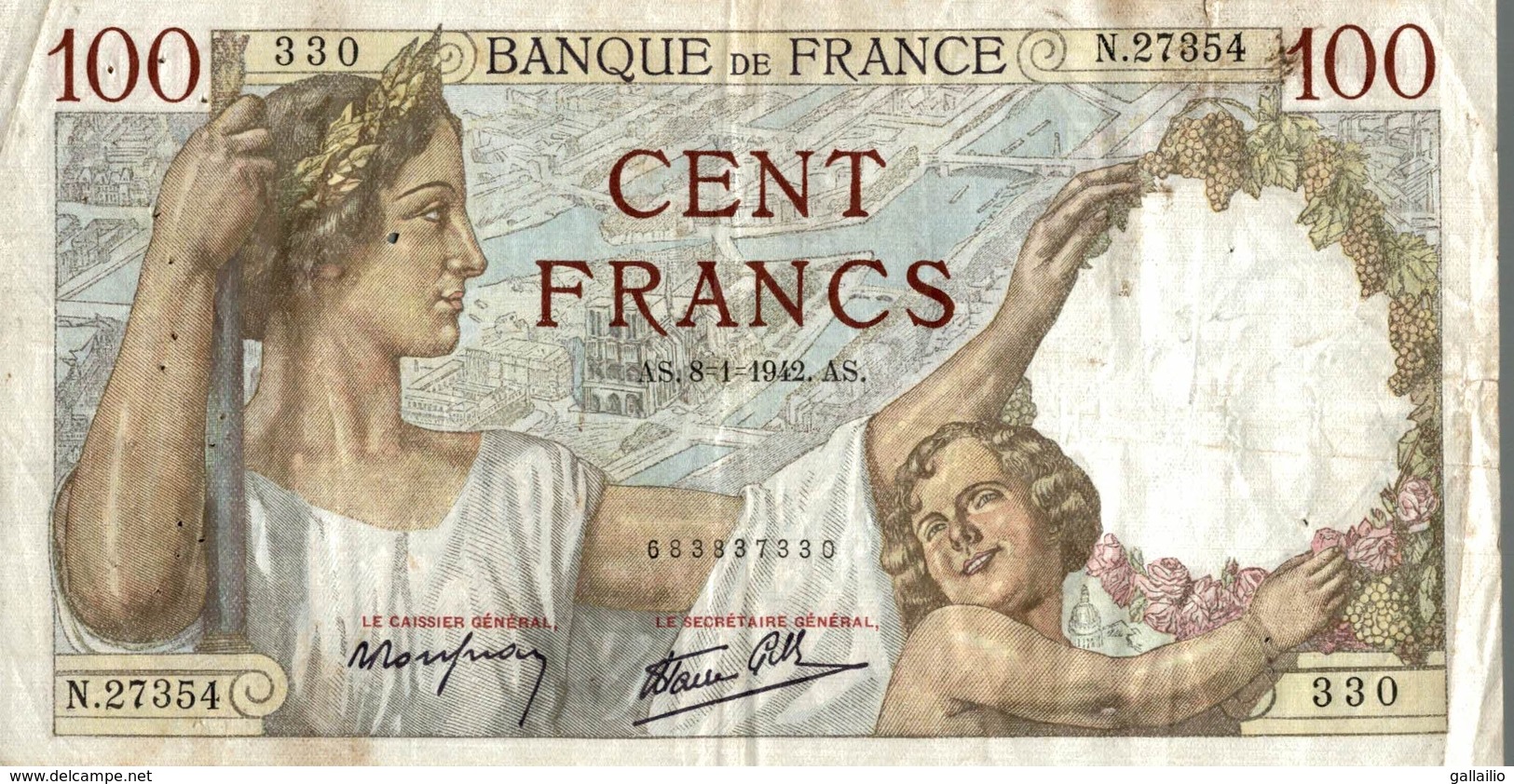 BILLET FRANCE 100 FRANCS DE 1942 - 100 F 1939-1942 ''Sully''