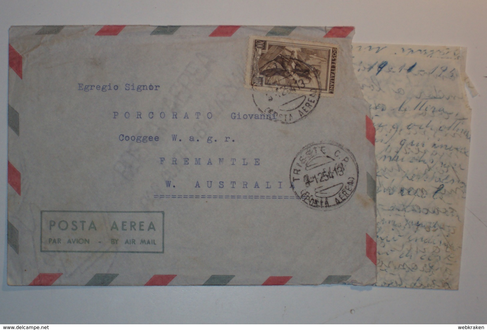 STORIA POSTALE ITALIA LETTERA CON ISOLATO 200 LIRE ITALIA AL LAVORO DA TRIESTE PER AUSTRALIA - 1946-60: Storia Postale