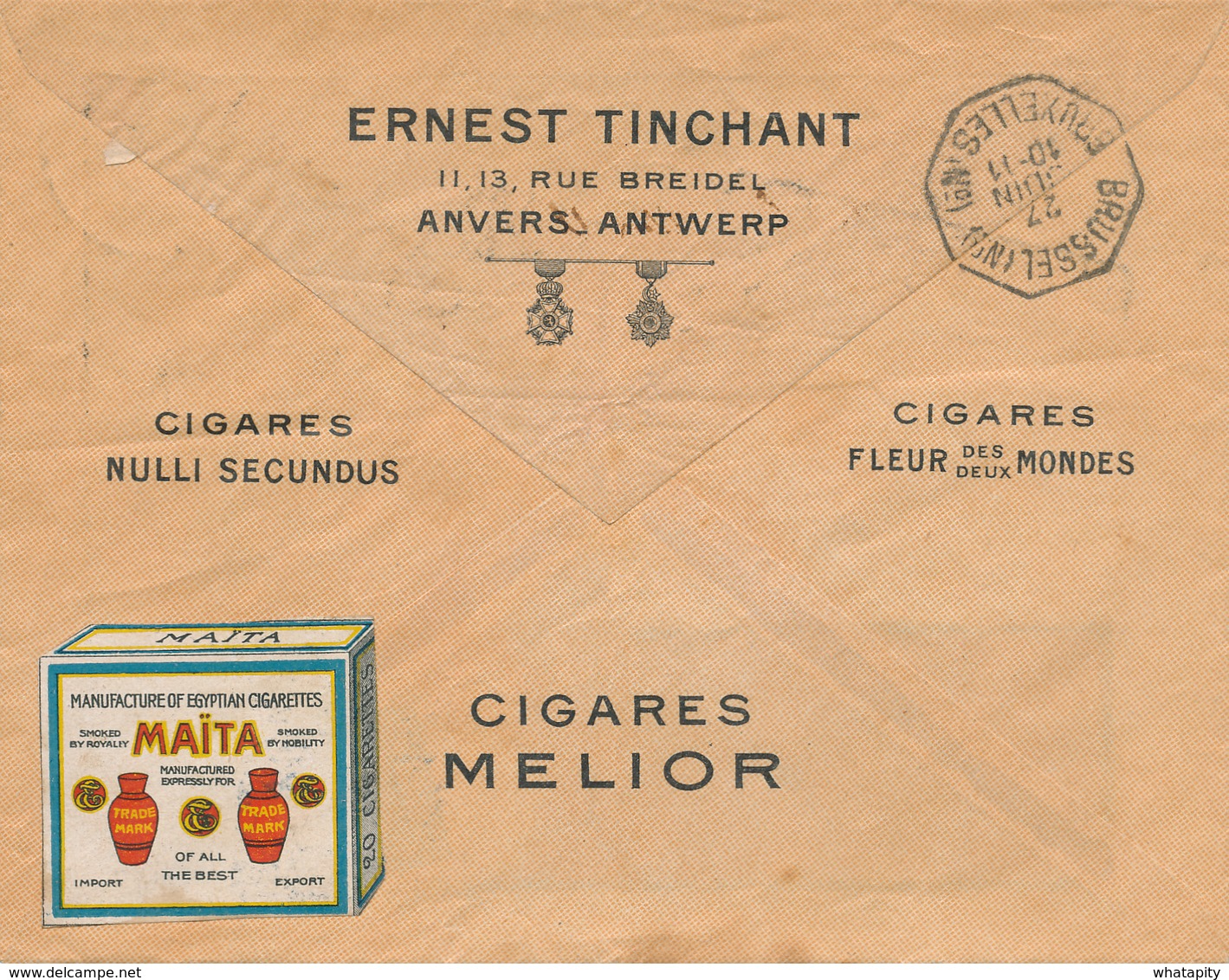 417/28 -- BELGIQUE TABAC - Lettre EXPRES Illustrée ANTWERPEN 1914 - Ernest Tinchant , Cigares + VIGNETTE Cigarettes - Agriculture