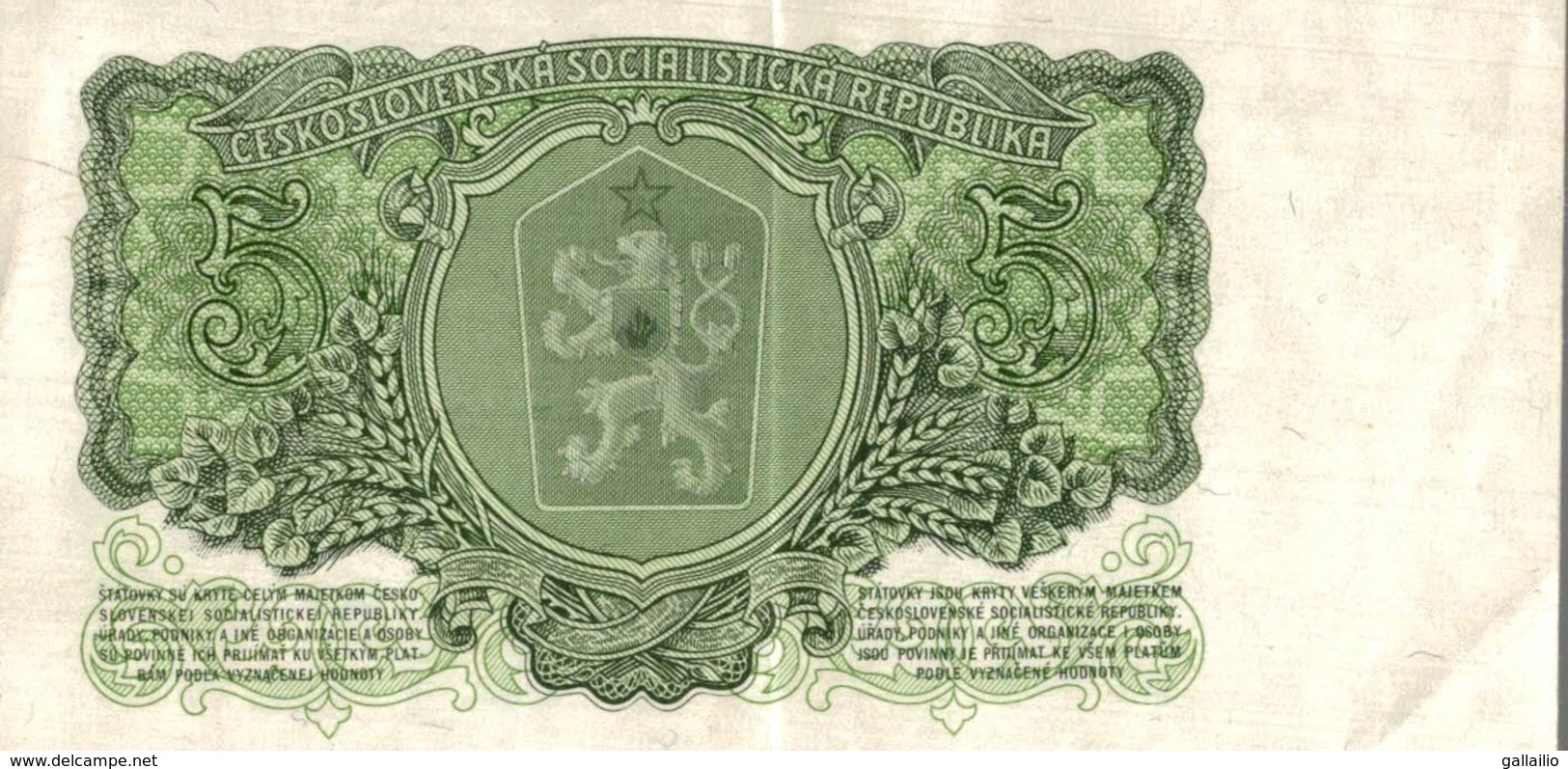 BILLET TCHECOSLOVAQUIE 5 DE 1961 - Tchécoslovaquie