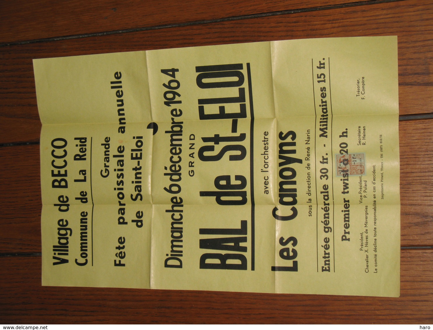 Village De BECCO ( La Reid ) Affiche Pour Le Bal De La St-Eloi En Décembre 1964 (b245) - Affiches