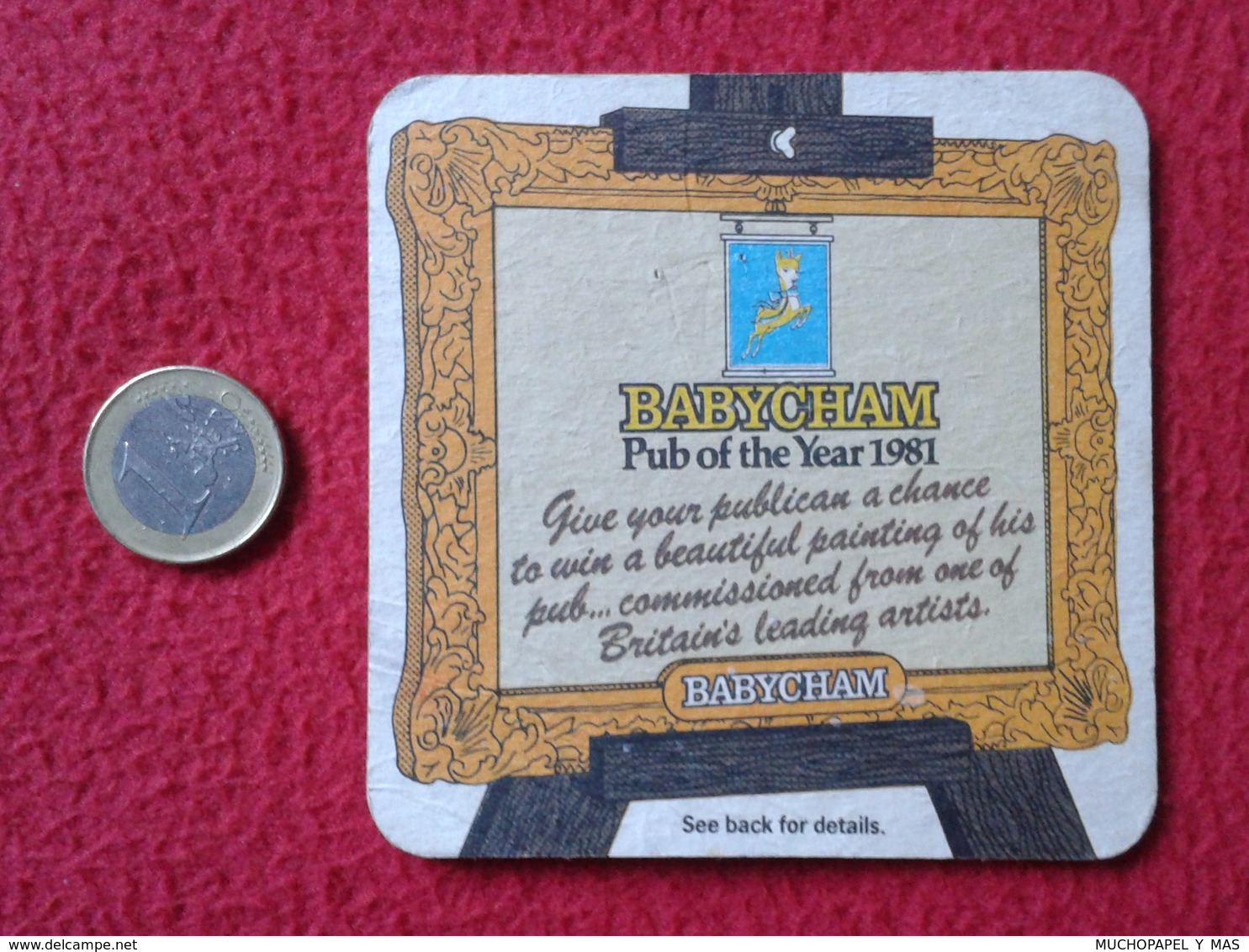 POSAVASOS RARE COASTER MAT O SIMILAR BABYCHAM PUB OF THE YEAR 1981 IMAGEN ANIMAL PEQUEÑO CIERVO DEER CERF VER FOTOS Y DE - Portavasos