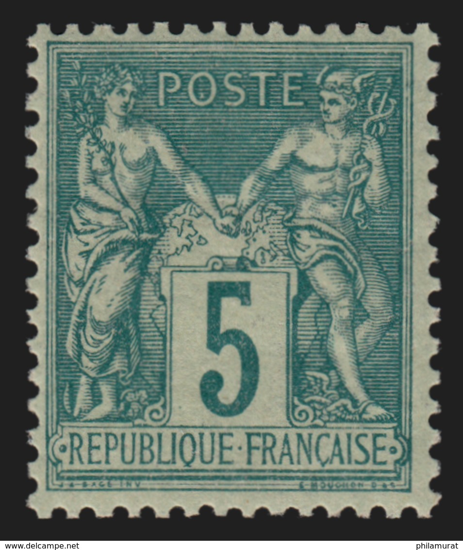 N°75, Sage 5c Vert, Type II, Neuf ** Sans Charnière - COTE 67 € - TB - 1876-1898 Sage (Type II)