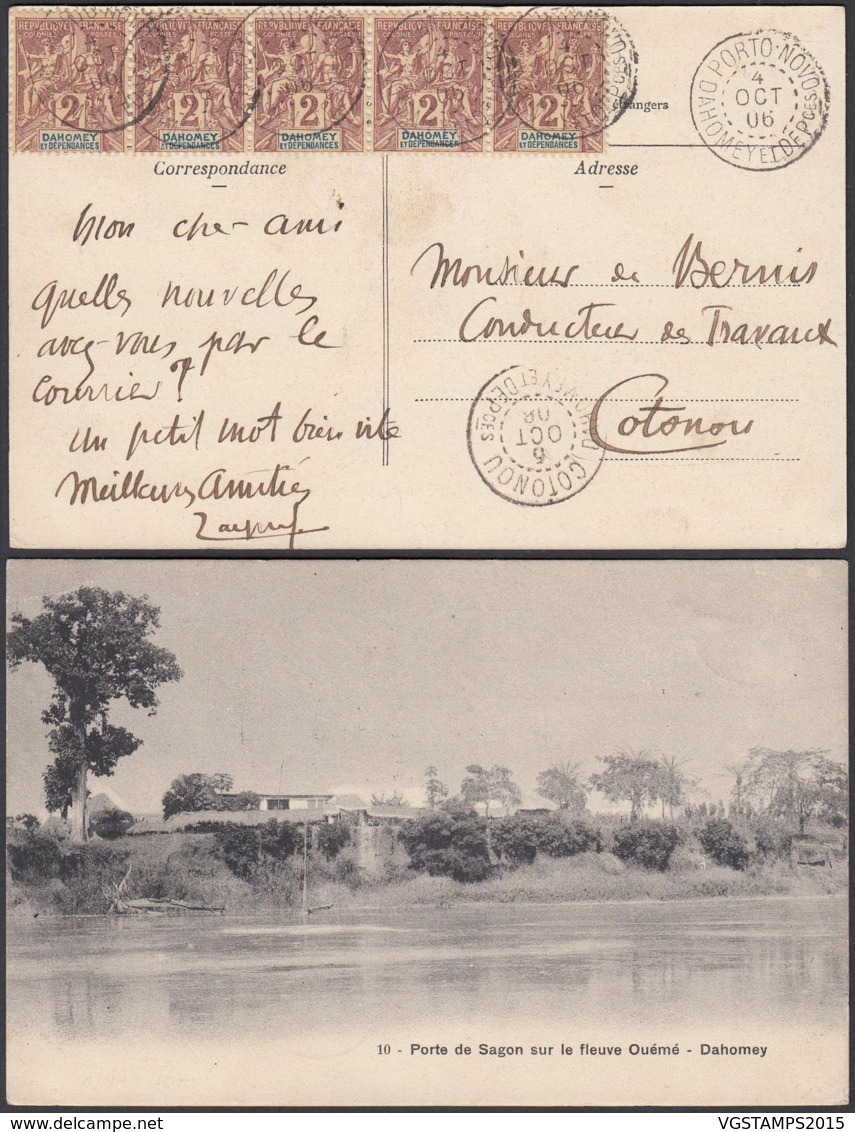 DAHOMEY CP Yv7 BANDE DE 5 DE PORTO NOVO 04/10/1906 "FLEUVE OUEME"  (6G18463) DC-MV557 - Briefe U. Dokumente