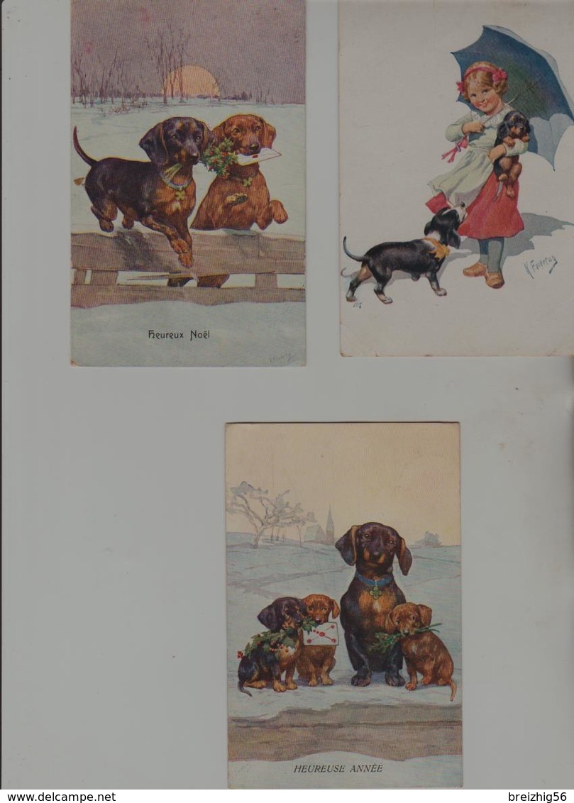 CHIENS BASSETS  Onze Cartes Fantaisie Signées W.F., Reichert, Feiertag - Hunde