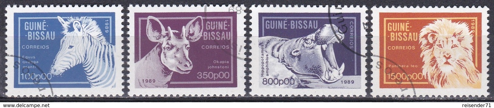 Guinea-Bissau 1989 Tiere Fauna Animals Zebra Okapi Flusspferd Löwen Lions, Aus Mi. 1096-3 Gest. - Guinea-Bissau