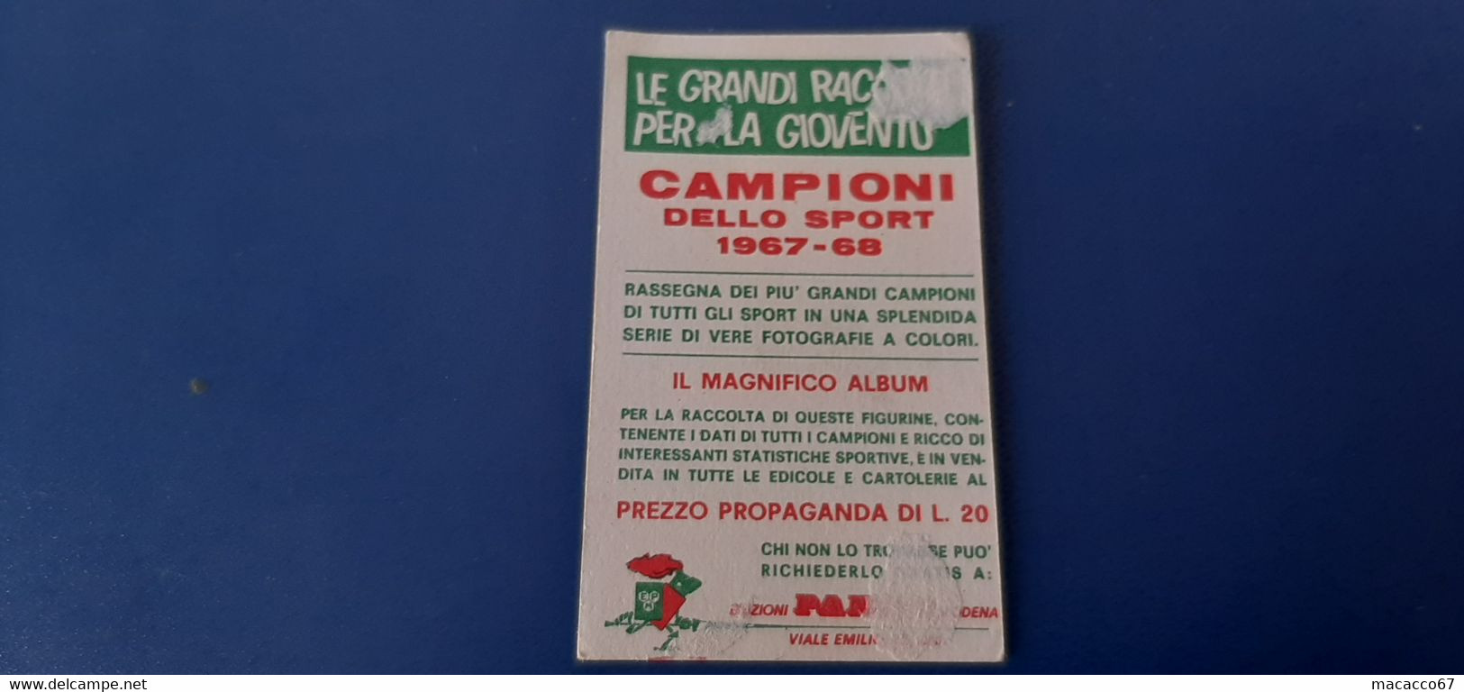 Figurina Panini Campioni Dello Sport 1967 - 295 Franco Menichelli - Edizione Italiana