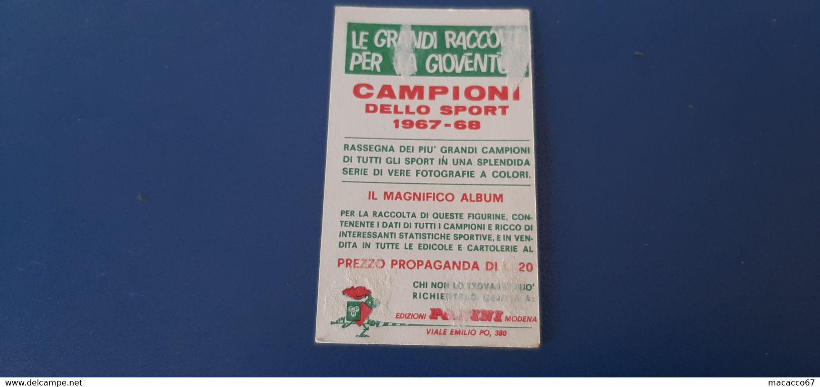 Figurina Panini Campioni Dello Sport 1967 - 316 Omobono Tenni - Edizione Italiana