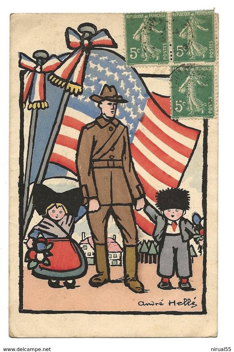 Guerre 14 18 Drapeau Et Soldat Américains Alsace 2 Scans..G - Weltkrieg 1914-18