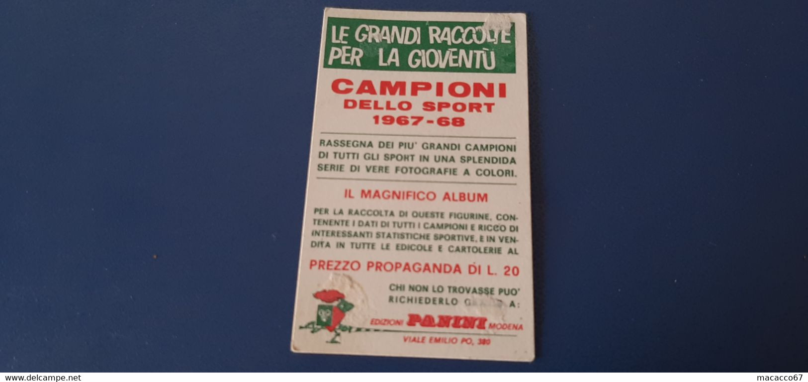 Figurina Panini Campioni Dello Sport 1967 - 423 Carmelo Bossi - Edizione Italiana