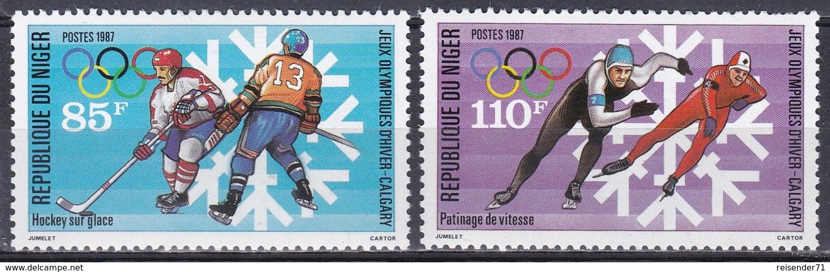 Niger 1987 Sport Spiele Olympia Olympics Calgary Winterspiele Eishockey Eisschnellauf, Mi. 1019-0 ** - Niger (1960-...)