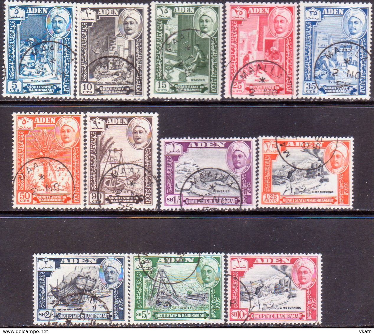 ADEN QU'AITI STATE IN HADHRAMAUT 1955 SG 29-40 (inscr.HADHRAMAUT) Compl.set Used CV £11.50 - Aden (1854-1963)