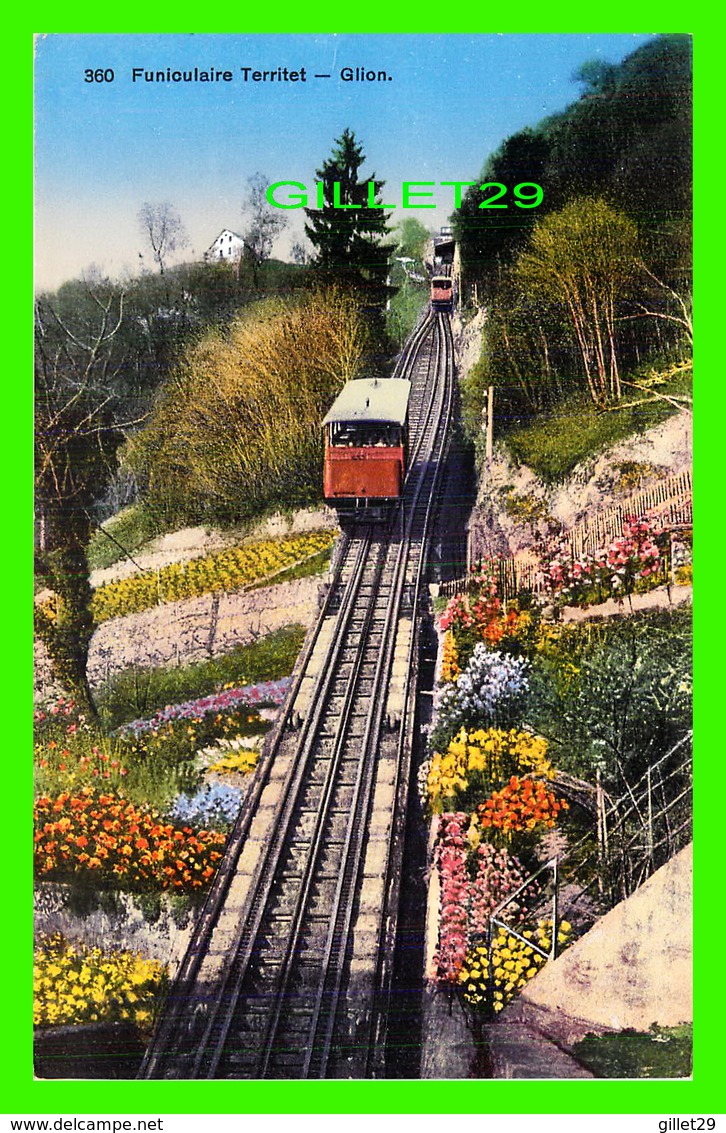 GLION, SUISSE - FUNICULAIRE TERRITET - ANIMÉE DE 2 WAGONS - PHOTOTYPIE CO. - - Autres & Non Classés