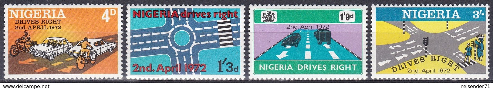 Nigeria 1972 Straßenverkehr Verkehr Traffic Autos Motorrad Fahrräder LKW Verkehrszeichen, Mi. 262-5 ** - Nigeria (1961-...)