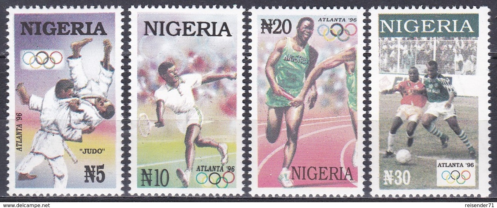 Nigeria 1996 Sport Spiele Olympia Olympics Atlanta IOC Judo Tennis Staffellauf Fußball Football Soccer, Mi. 666-9 ** - Nigeria (1961-...)