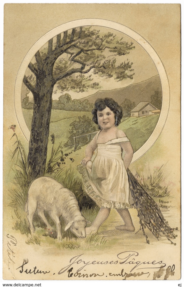 Joyeuses Pâques Enfant Agneau En Relief Child Lamb Embossed 1906 - Paul Finkenrath - Easter