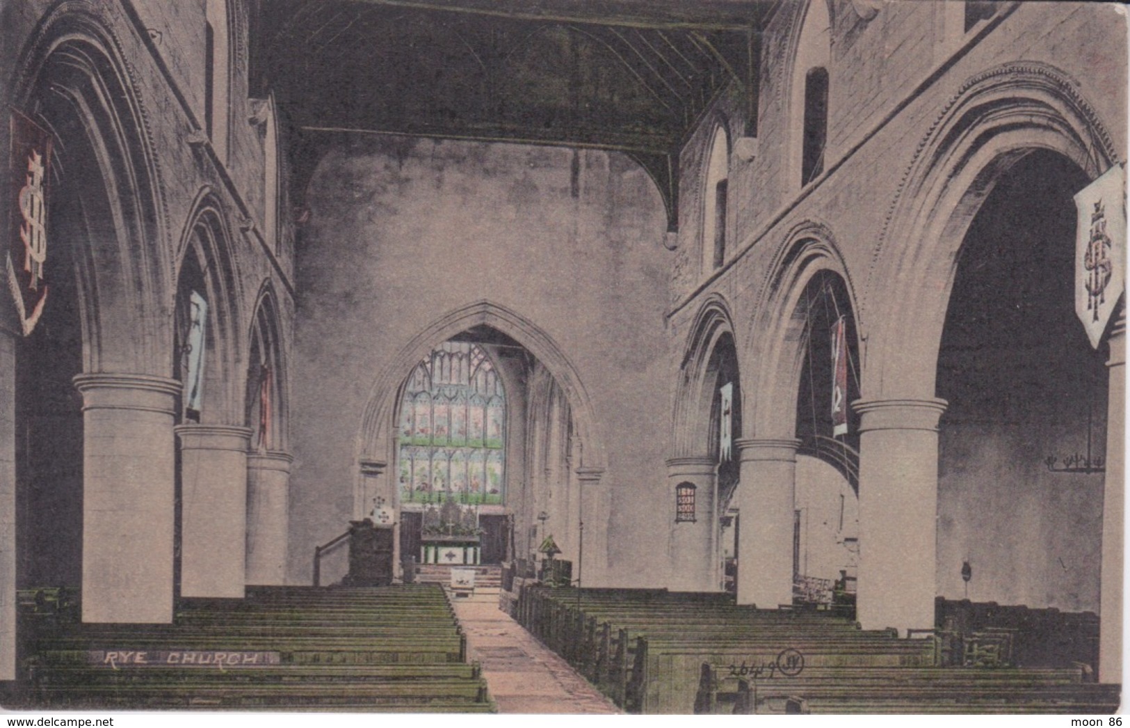 ANGLETERRE - SUSSEX - RYE CHURCH - INTERIEUR DE L' EGLISE  DOS SIMPLE PRECURSEUR 1900 - Rye