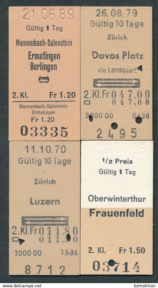 SWITZERLAND QY3594 4 Fahrkarte Billet Ticket 4 Tickets Oberwinterthur Mannenbach-Salenstein Zürich Luzern - Europe