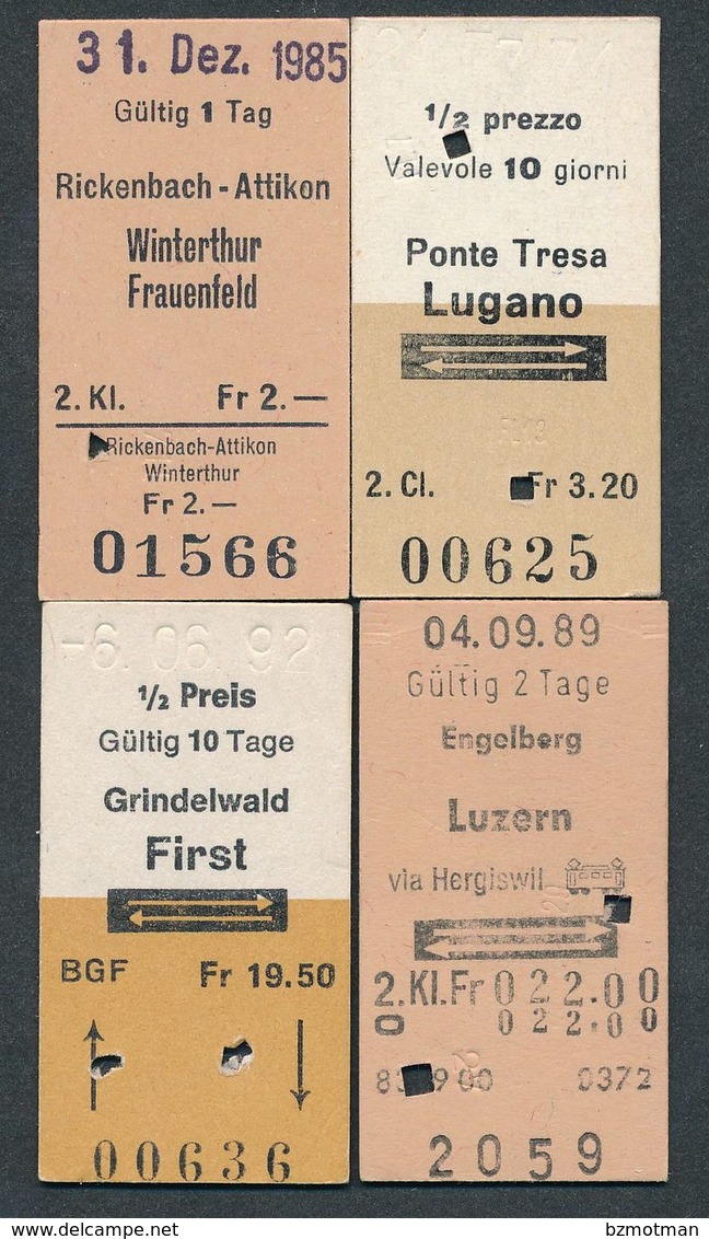 SWITZERLAND QY3889 4 Fahrkarte Billet Ticket 4 Tickets Rickenbach-Attikon Engelber Ponte Tresa - Europe