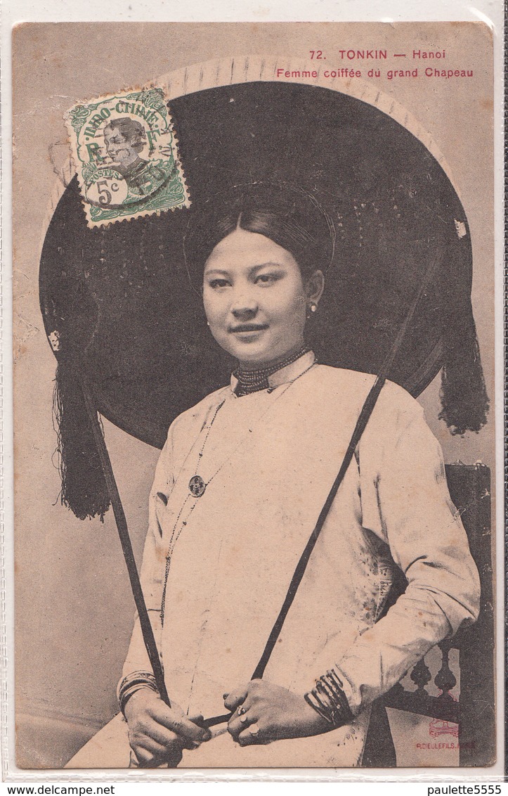 CPA- TONKIN - Hanoï - Femme Coiffée Du Grand Chapeau- 2scans - Vietnam