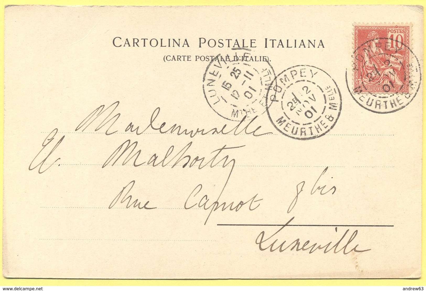 ITALIA - ITALY - ITALIE - 1901 - 10c Mouchon - Girgenti - Tempio Della Concordia - Viaggiata Da Pompey Per Lunéville - Agrigento