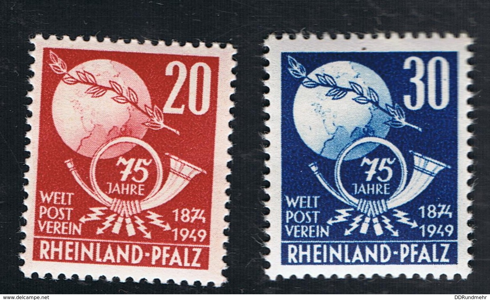 1949 4. Okt.. 75 J. UPU Mi DE-FRP 51 - 52 Yt DE-FRP 50 - 51 Sg DE-FR 51 - 52 AFA DE-FRP 52 - 53 Postfrisch Xx - Sonstige & Ohne Zuordnung