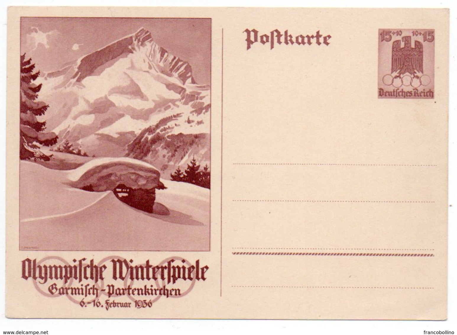 GERMANY THIRD REICH - POSTAL STATIONERY/ENTIER 15+10 Pf. WINTER OLYMPICS 1936 GARMISCH-PARTENKIRCHEN - Sonstige & Ohne Zuordnung