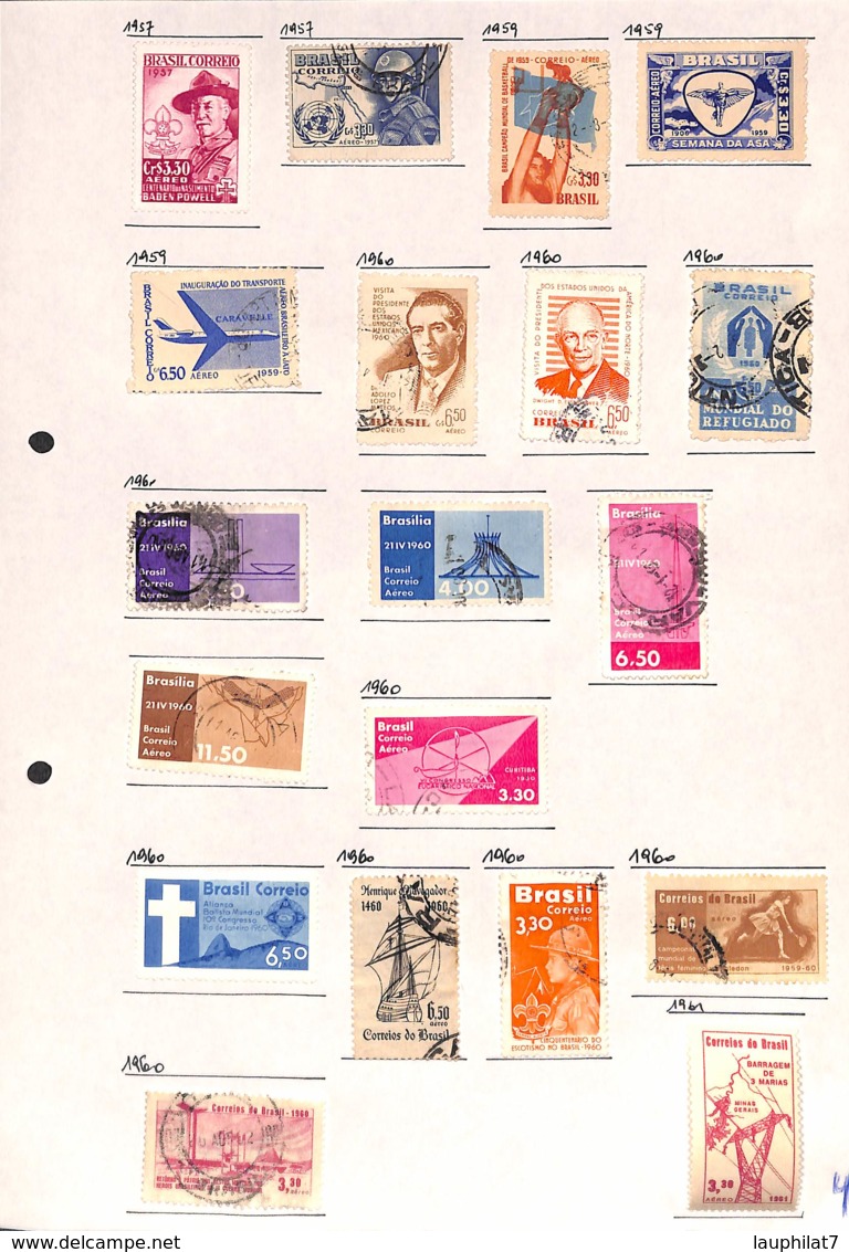 [701692]Brésil 1957 - N° 75, Petit Lot Sur Feuille, Robert Baden-Powell, Avions, Bateau - Oblitérés