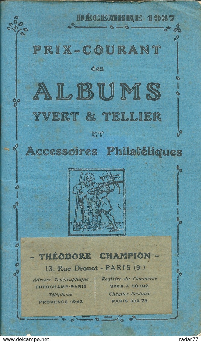 Prix-courant Des Albums Yvert Et Tellier Et Accessoires Philatéliques - Décembre 1937 - 68 Pages - Format 105x180mm - France